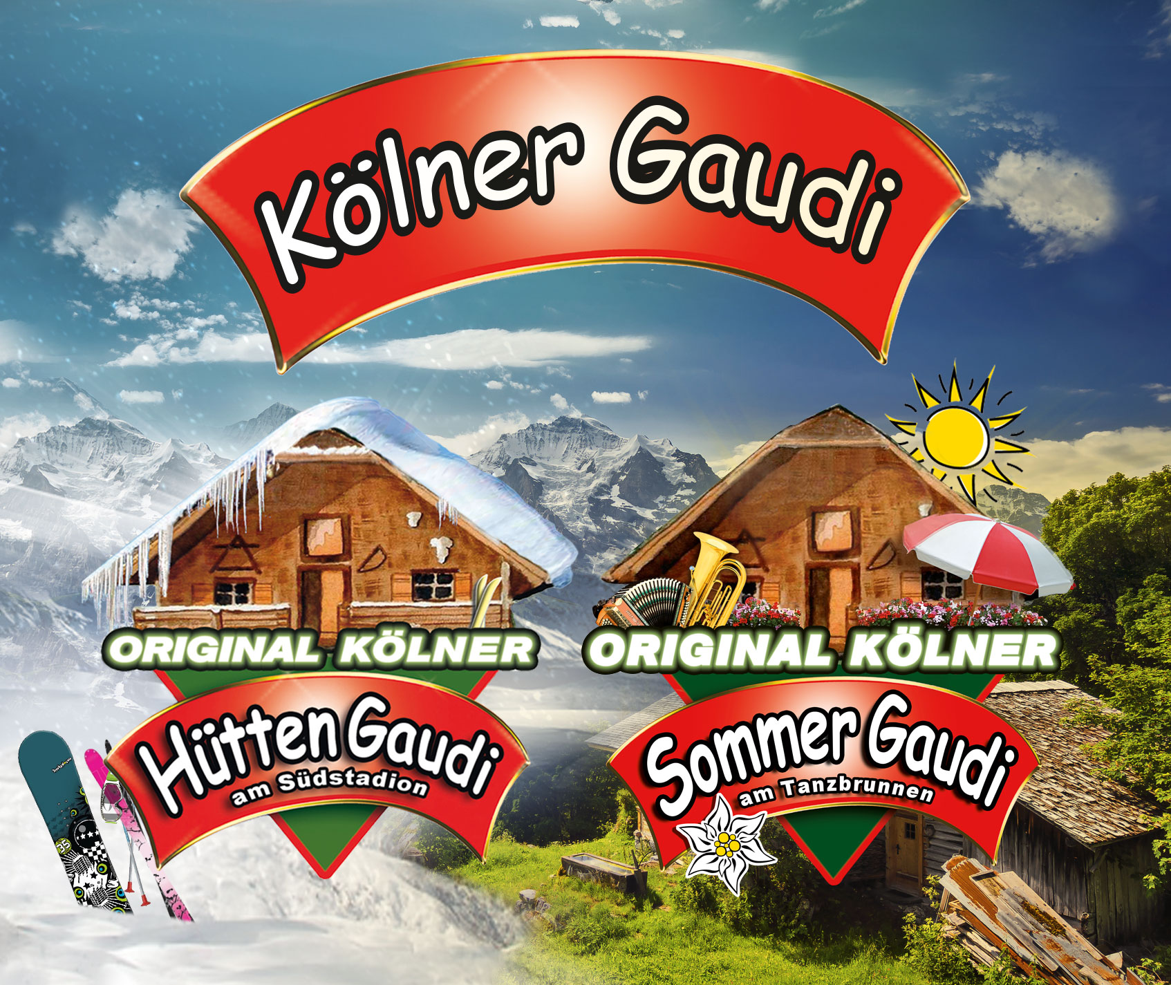 Flyer zum Original Kölner Gaudi: HüttenGaudi am Südstadion und SommerGaudi am Tanzbrunnen